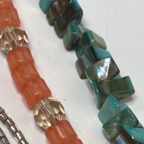 Multi Strand Blue Green Chunk Peach Imitation Pearl Necklace 23" - Picture 13 of 16